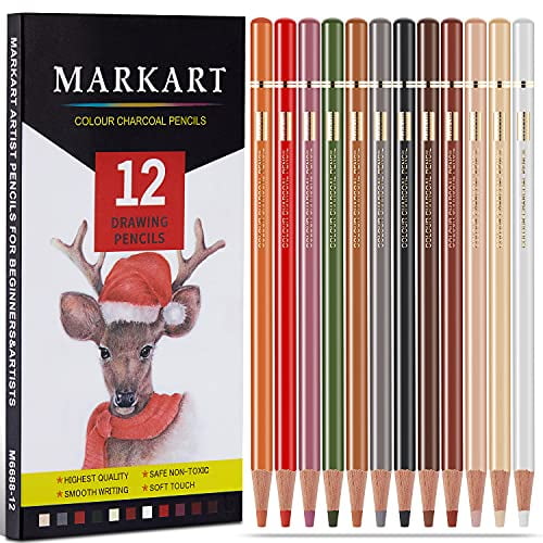 12 colors CHARCOAL ARTISTS PENCILS KITS FOR DRAWING SKETCHING SHADING DRAW TONES 